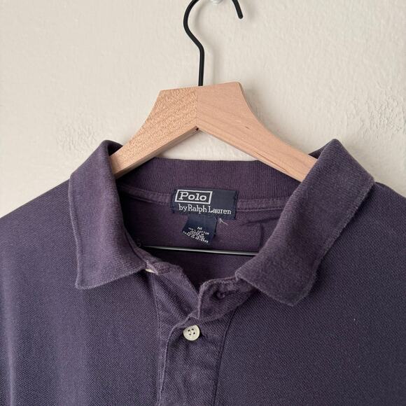 Vintage Polo Ralph Lauren Men Navy Blue Collared Shirt Polo Red Logo Size Medium - Picture 2 of 9